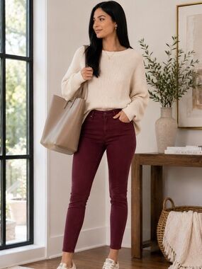 Kut From The Kloth Donna Ankle Skinny Jeans Burgundy Wine Size 2 NWT